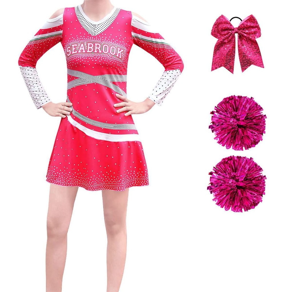 laughZuaia Kids Cheerleader Outfit Girls Pink Dresses With Poms Poms Children Carnival Part