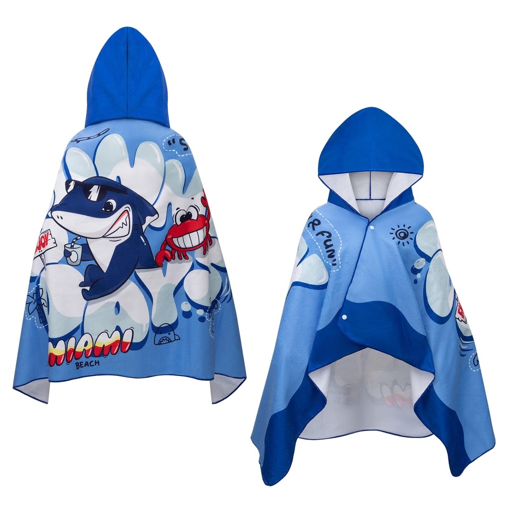 jooeer Kids Bath Poncho Towel, Soft Hooded Cotton Beach Changing Robe for Boys Girls Swimmi