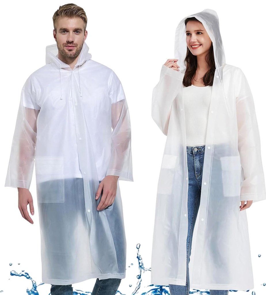 Gerhannery Poncho Waterproof Adult with Pocket, 2 PCS Reusable Rain Poncho Hooded Raincoats