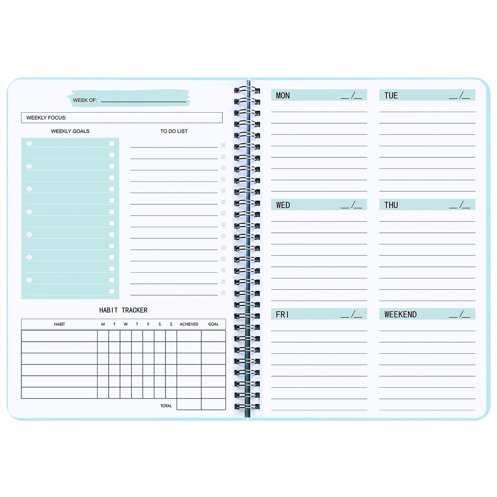 Undated Weekly Planner Notebook, A5 Planner Notebook Daily Diary,Weekly Goals with Habit Tr