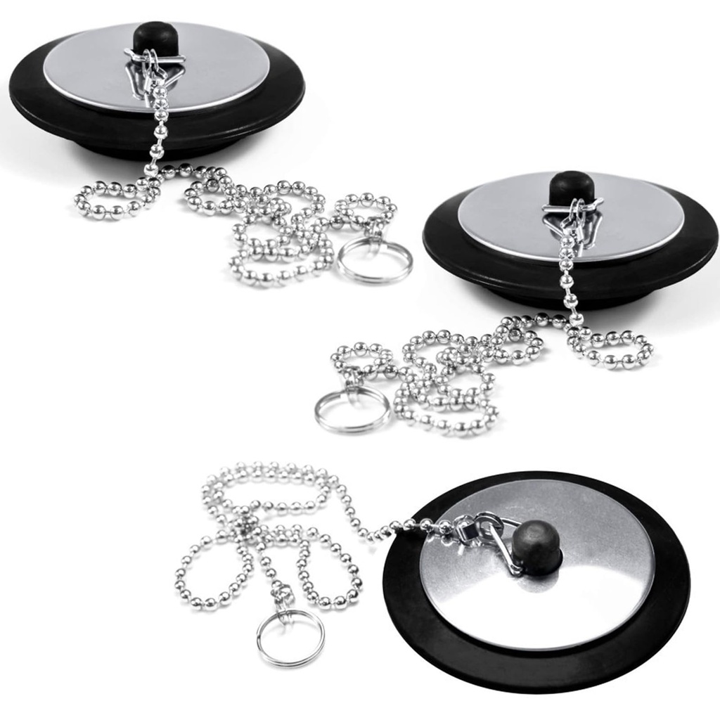 3 Pcs Universal Bath Plug,Bathroom Sink Plug Replacement with Chain,Drain Stopper for Bathr