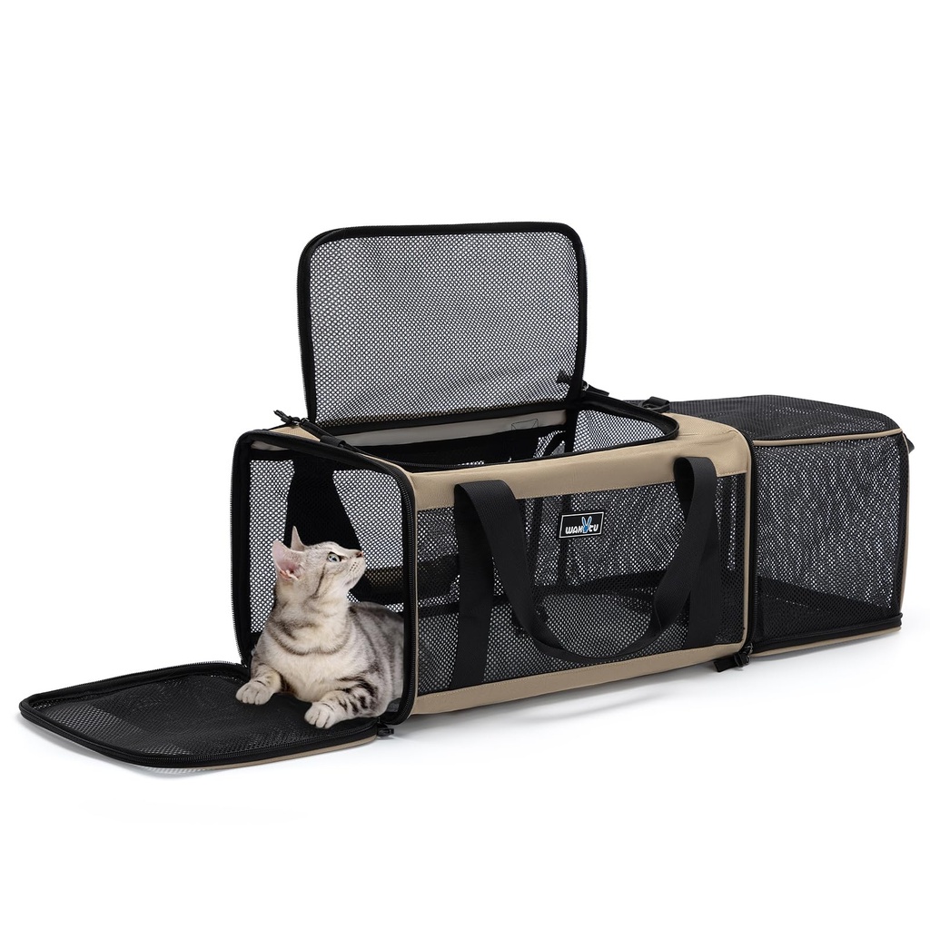 Wakytu Airline Approved Expandable Pet Carrier for Small Cats, Collapsible Travel Bag with
