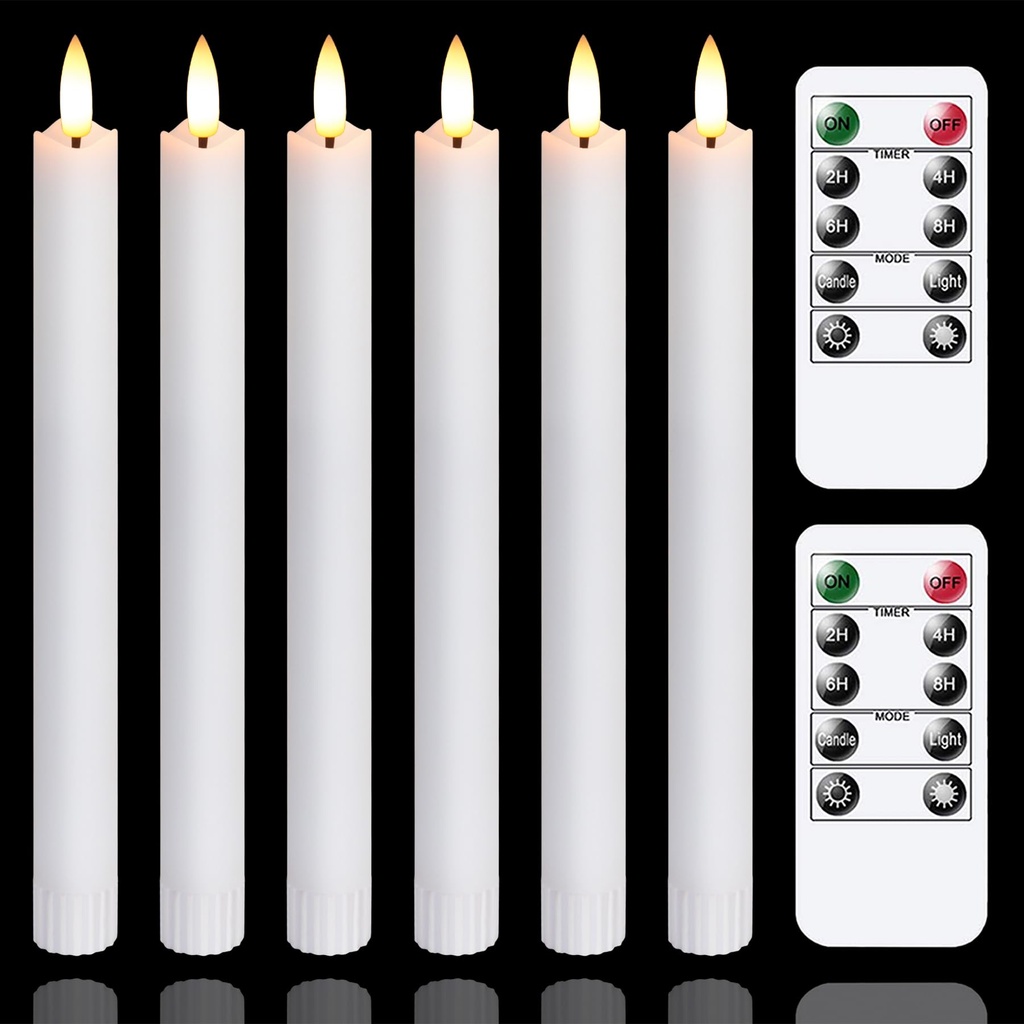 Yeelida LED Taper Candles with 2 Remotes, 25 cm Battery Operated Real Wax 3D-Wick Timer Fla