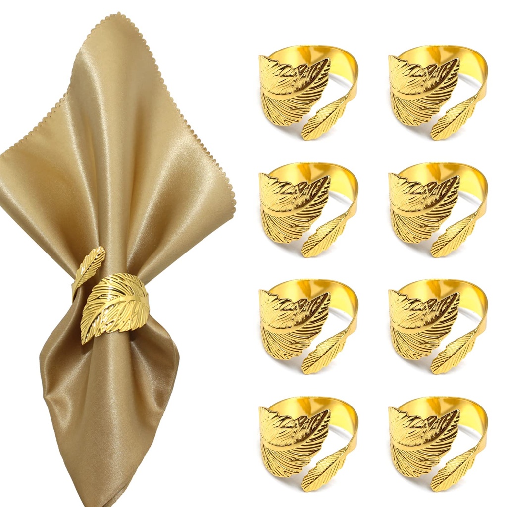 Lvjkes Napkin Rings, Table Napkin Holders Dining ring leaf mouth cloth silk scarf buckle, f