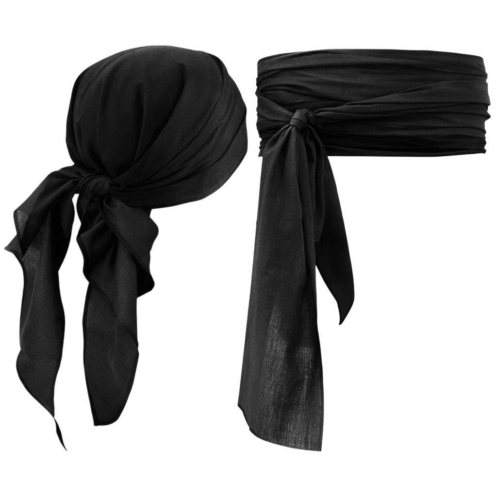 TUONYIS Black Pirate Costume Accessories Sets,Pirate Bandana Belt,Medieval Renaissance Cost