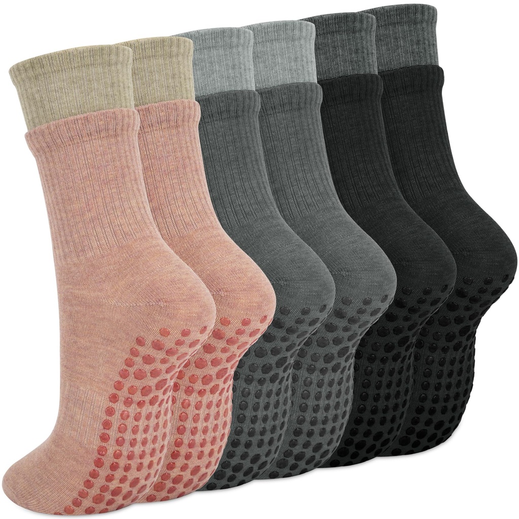 Aurmly 3 Pairs Ladies Pilates Yoga Socks Non-slip Grip Socks, Womens Slipper Socks Soft Tra