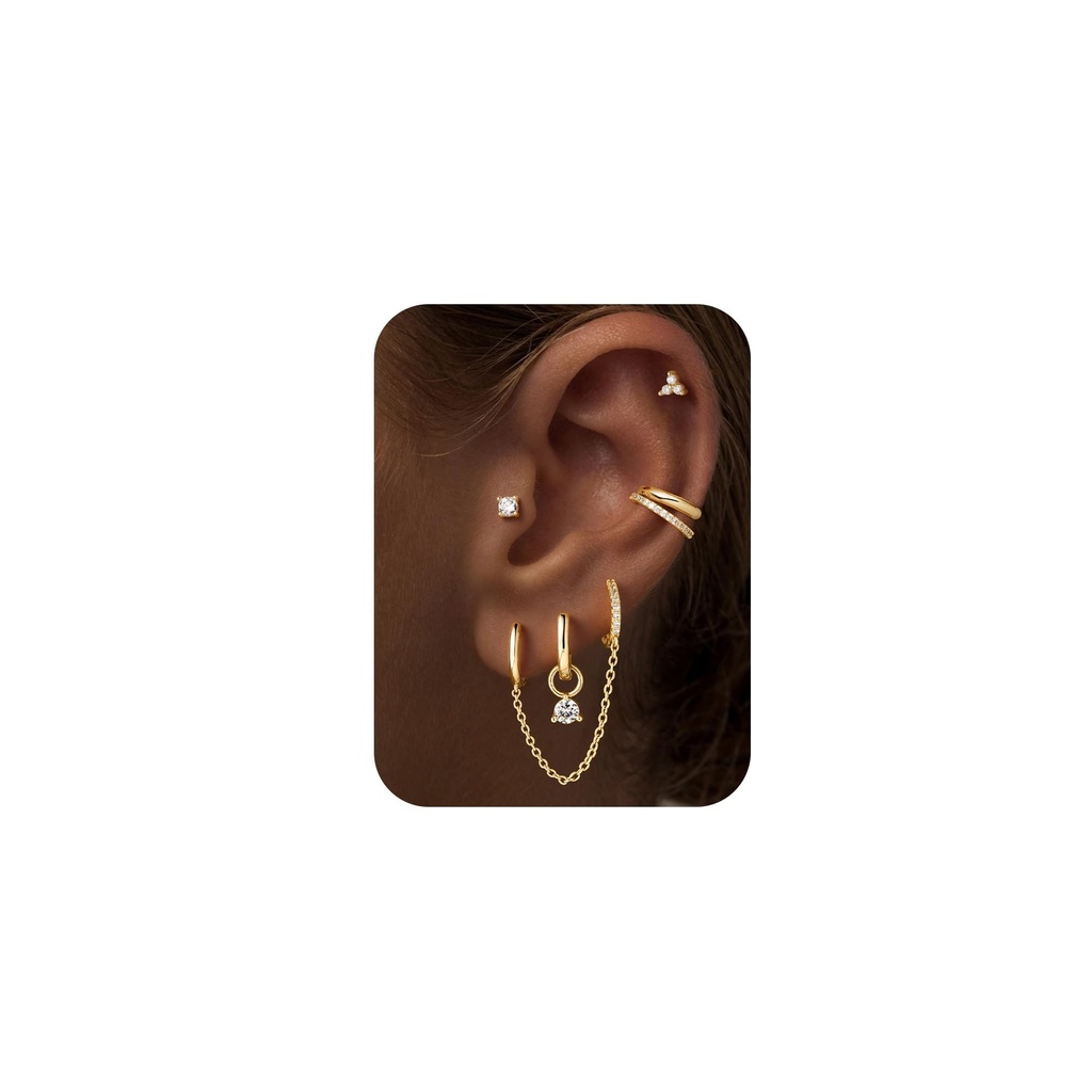 TINGN Hypoallergenic 14K Gold Plated Hoop Stud Earring Stacks for Women Trendy - Chain Cart