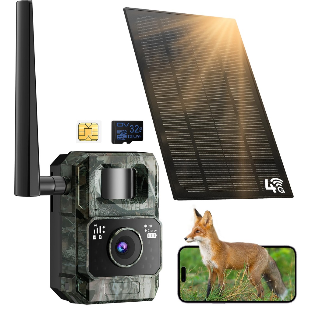 MAXDONE 4G LTE Cellular Wildlife Camera - 2K 48MP Solar Trail Camera with Night Vision Moti