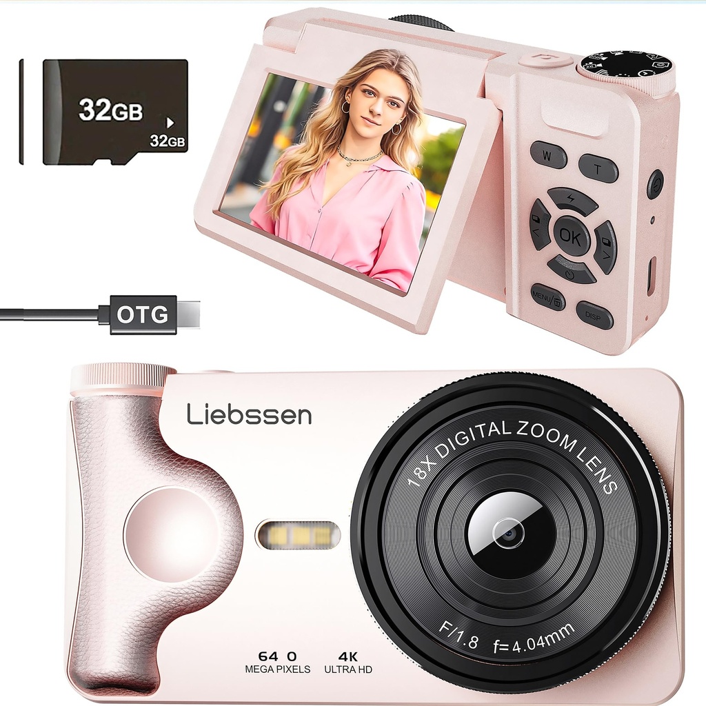 4K Digital Camera 64MP Autofocus 3.0'' 180Ã‚Â° Flip Screen Portable for Photo & Vlog Featur