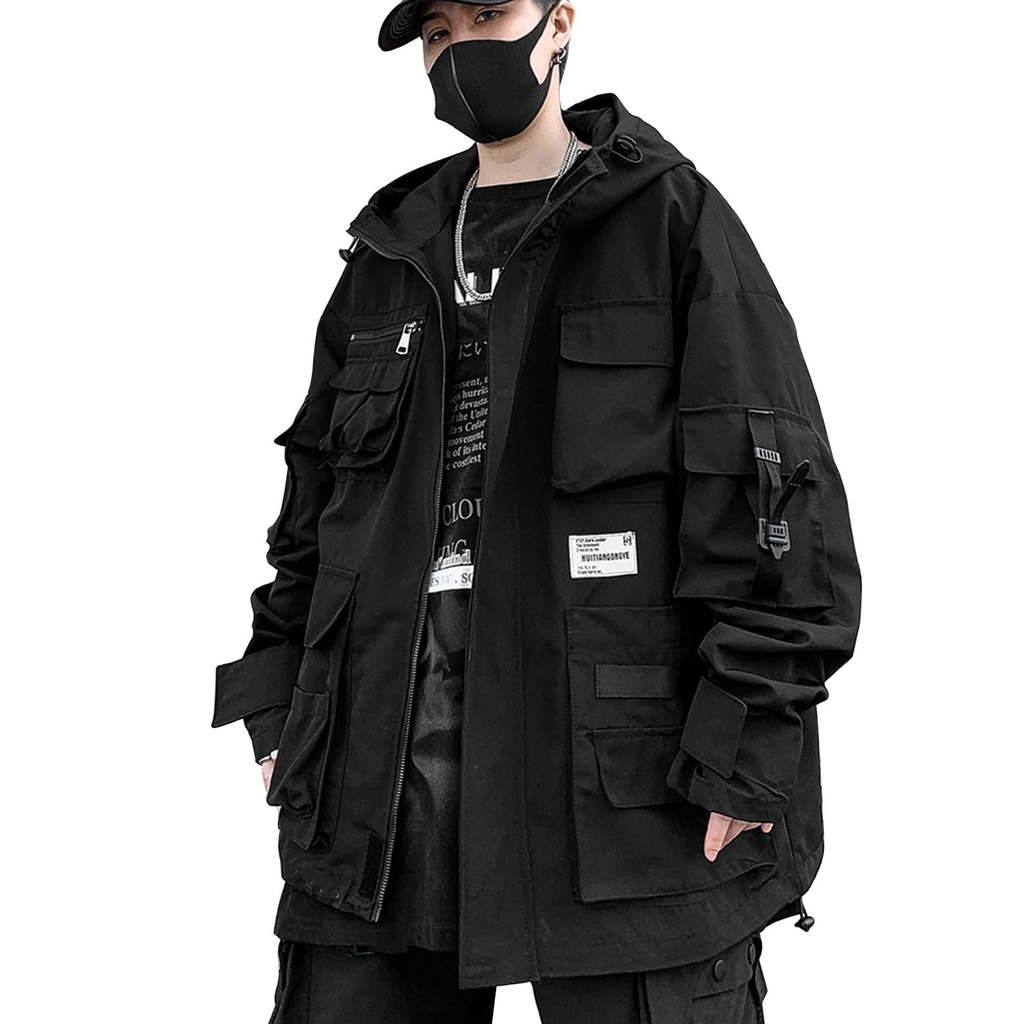 XYXIONGMAO Gothic Clothes Tactical Techwear Zipper Jacket Windbreaker Hooded Streetwear Jac