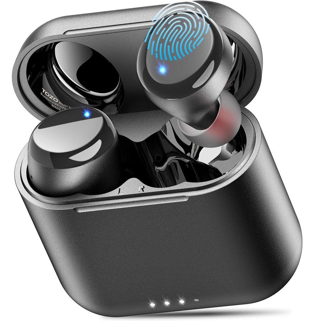 TOZO Active Noise Cancelling Wireless Earbuds, LDAC Hi-Res Sound, Stereo Bass, 6 Mics ENC A