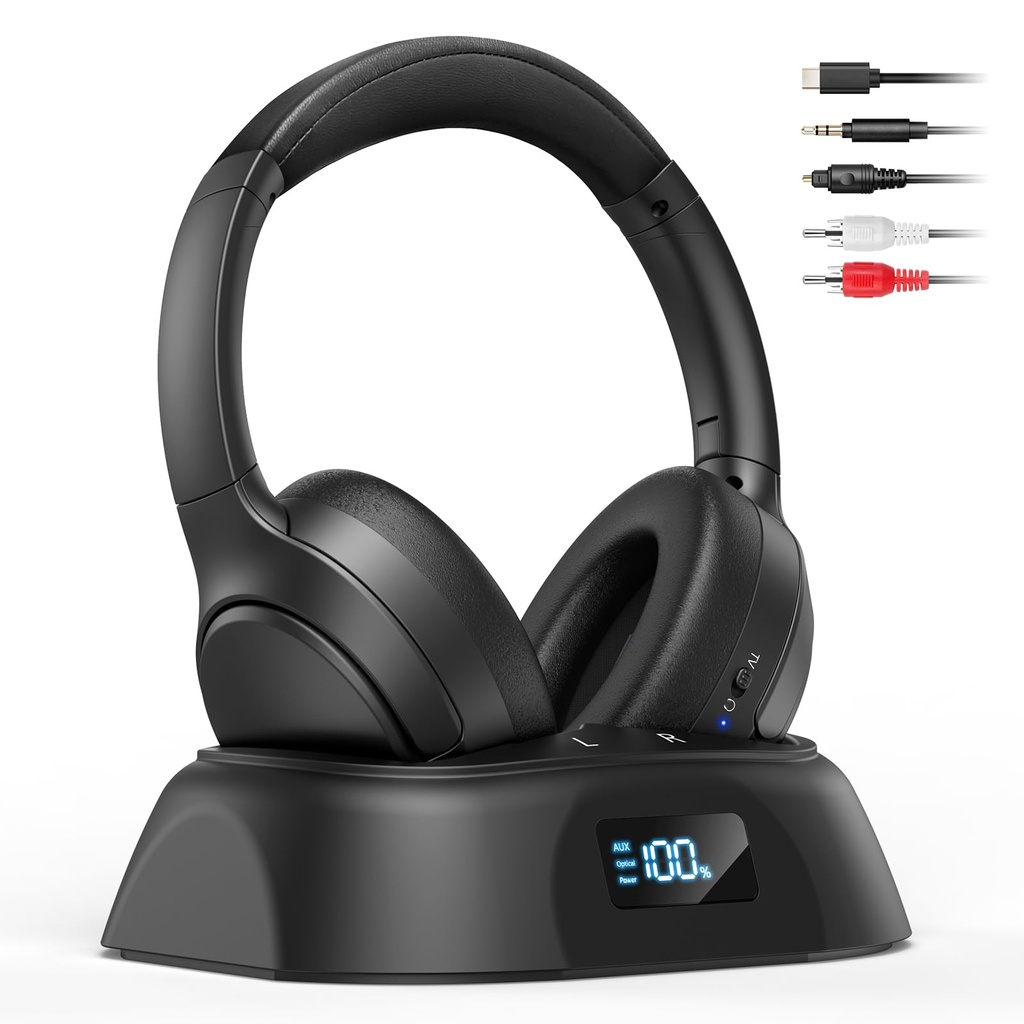 Doohoeek Wireless TV Headphones, Bluetooth 6.0 Headset with Charging Dock & Digital Display