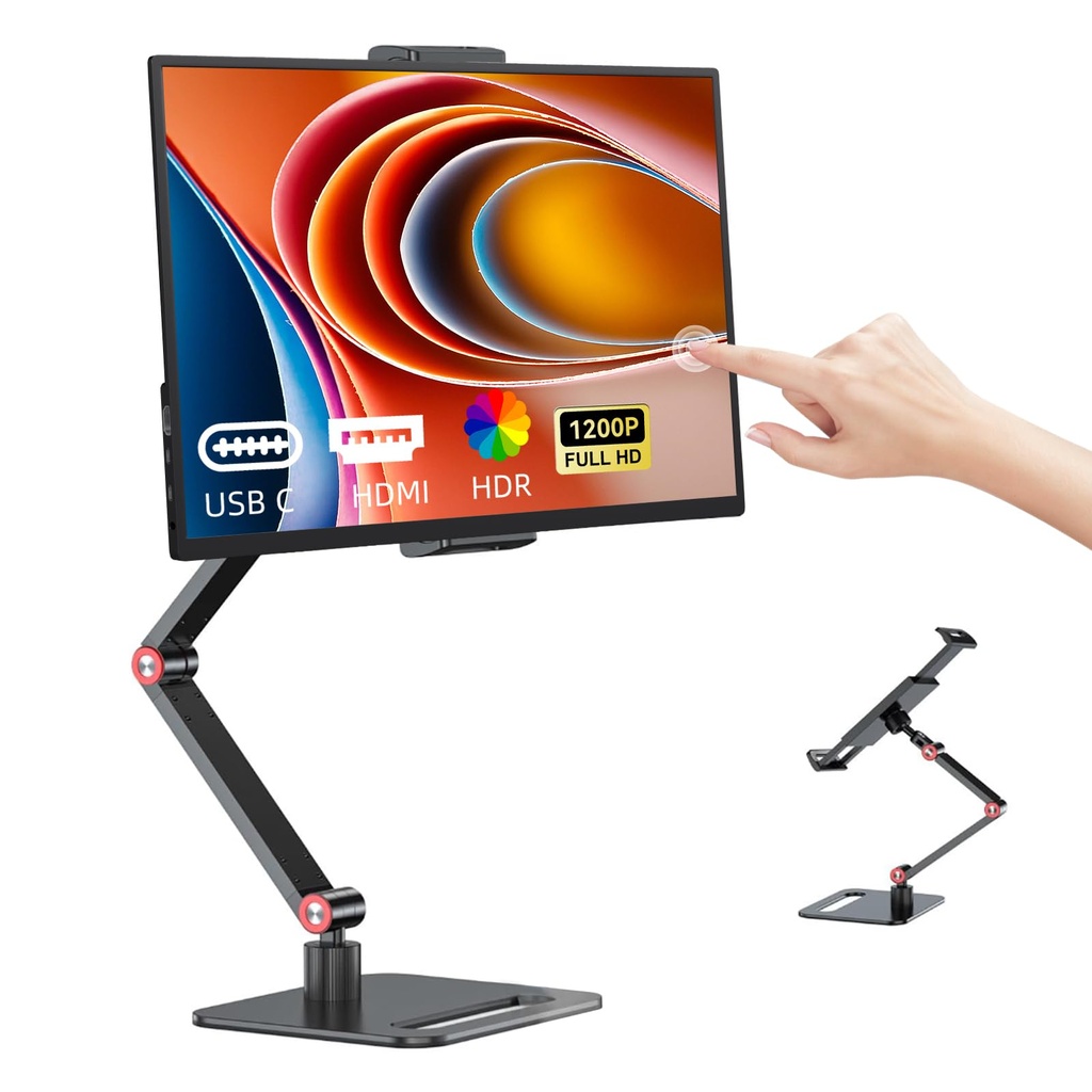 Pixluxe Touchscreen Portable Monitor, 14-inch 1200P Ultra-Thin Lightweight Bezel-Less HDR 