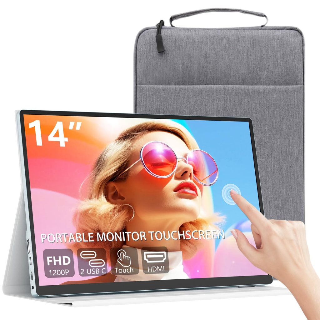 Pixluxe 14 Inch Touchscreen Portable Display, 1920x1200 WUXGA IPS, USB-C & HDMI, Built-in 
