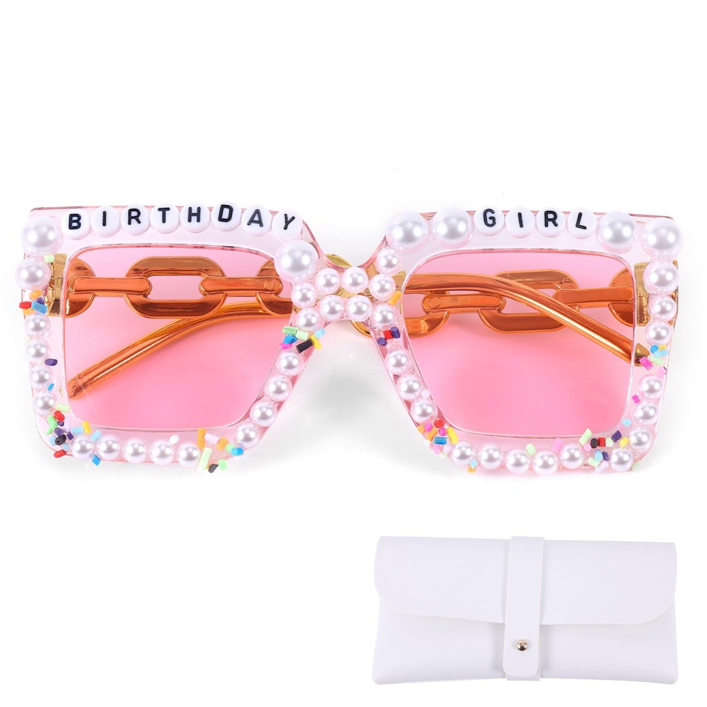 BOXOB Oversized Square Birthday Glasses, 5.7x2.3 Inch Happy Birthday Pearl Glasses Elegant