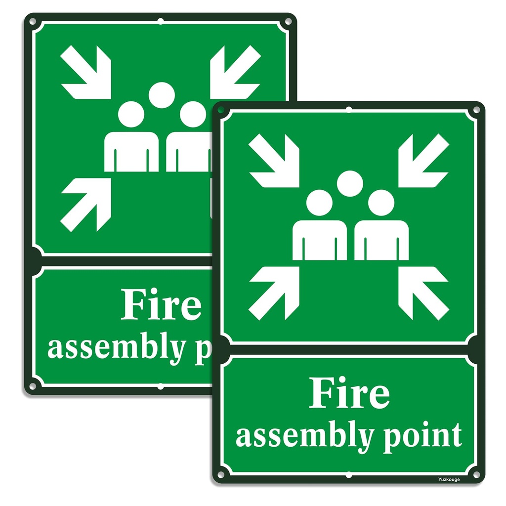 Yuzkouge Fire Assembly Point Sign - 2 Pack, 25cm X 30cm Rust Free Aluminum Sign, Weatherpro