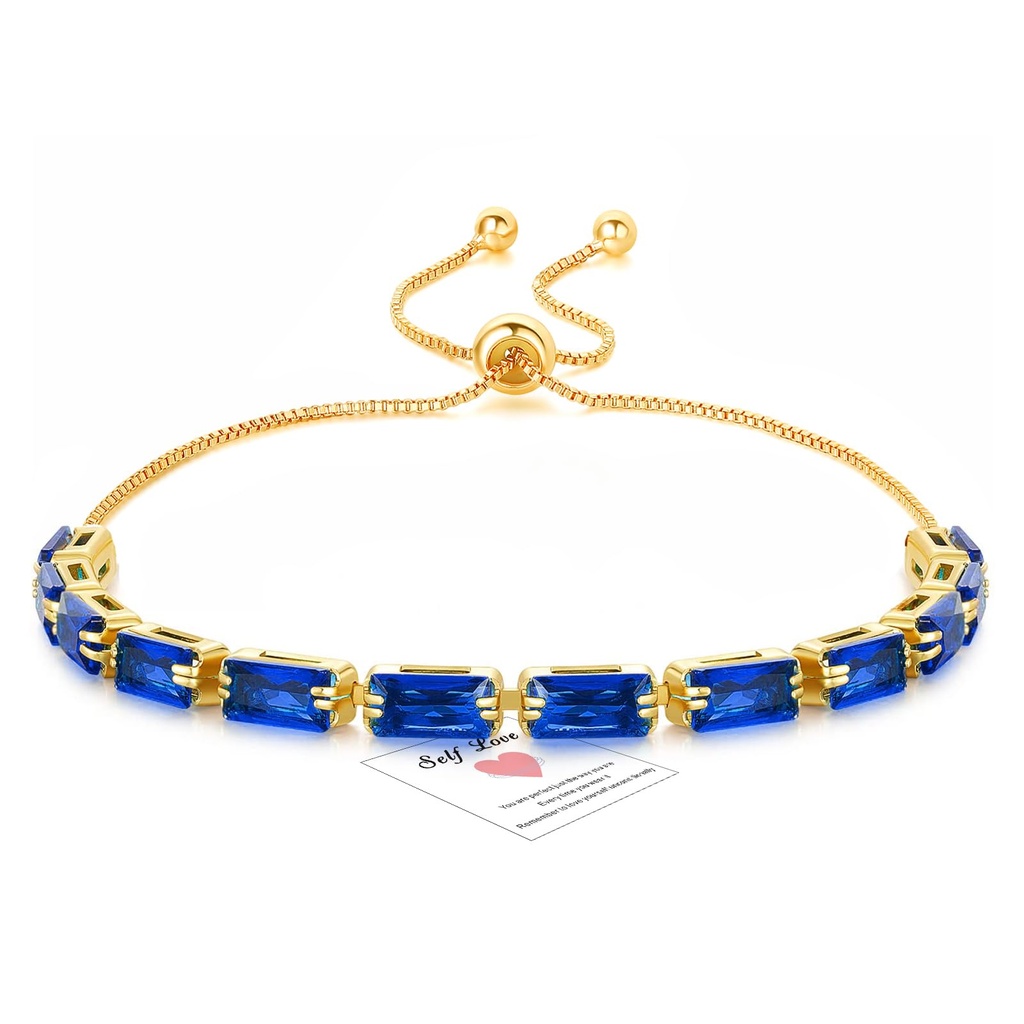 HEEYA Blue Tennis Bracelets for Women, Gold Bracelet, Gold Crystal Friendship Bracelet, Adj