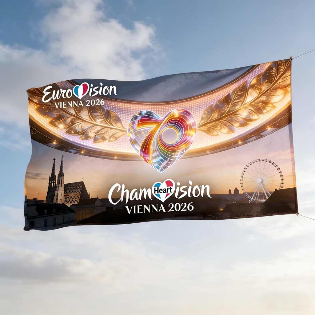 Eurovision 2026 Vienna Flag 90x150cm - 70th Anniversary ESC Banner, Large Eurovision Song C