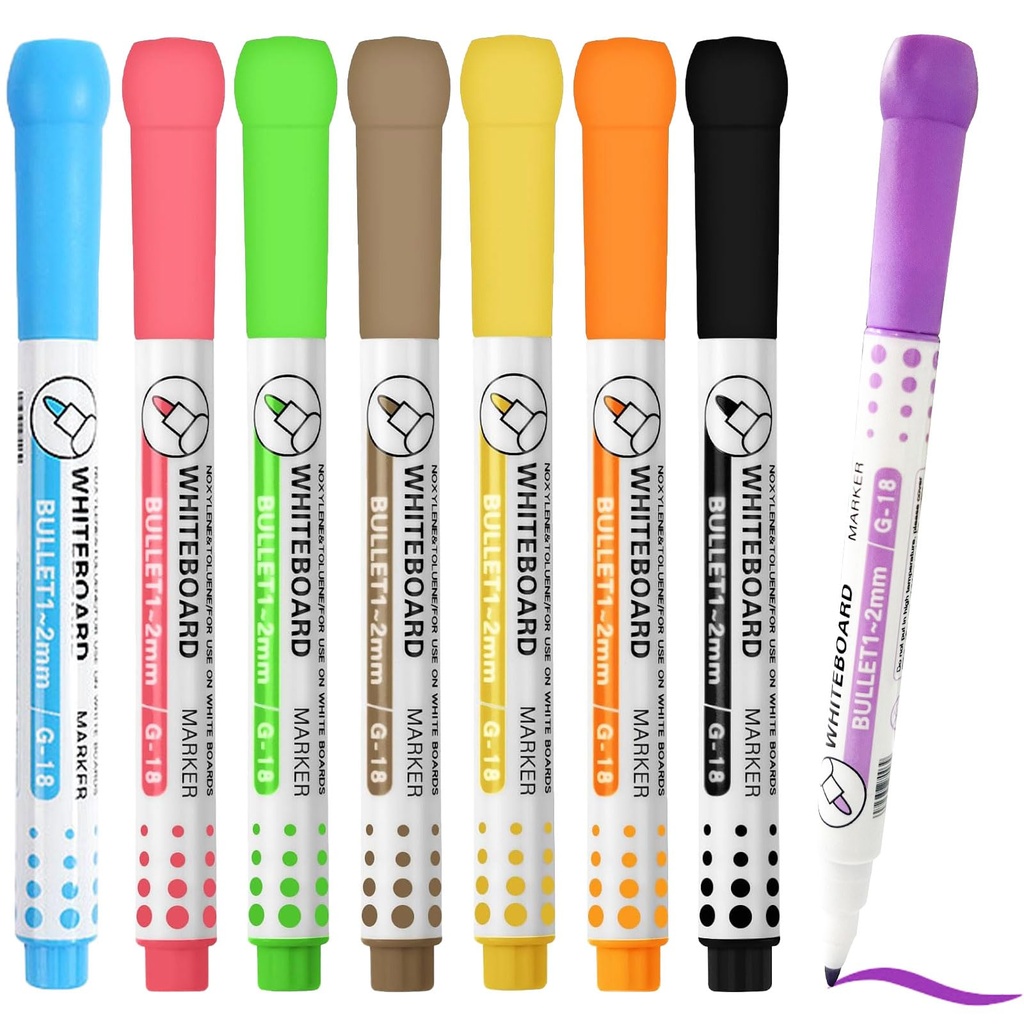 Rnigra Coloured Whiteboard Pens 8pcs, 8 Color Whiteboard Pens, Fine Tip Dry Wipe Markers, Wh