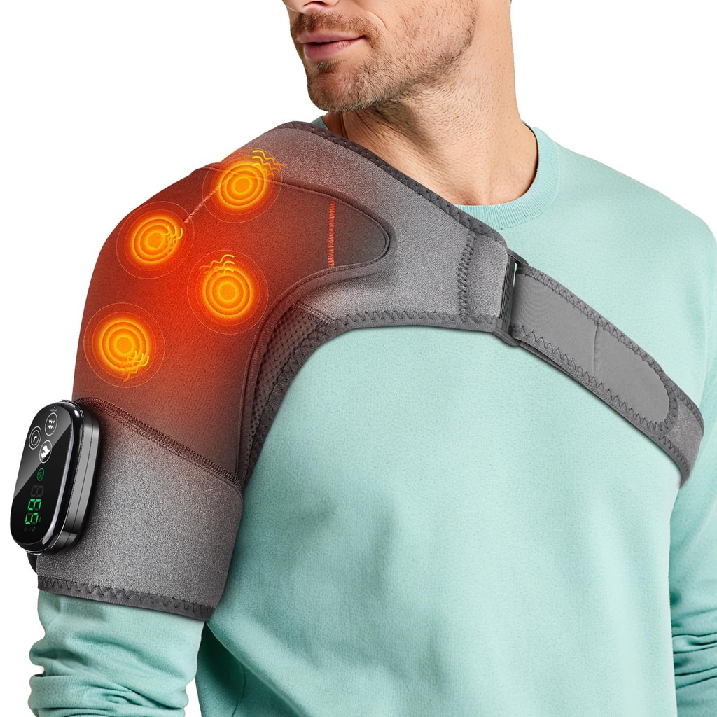 Cordless Heated Shoulder Massager Pad, Portable Shoulder Heating Brace With Touch Screen Co