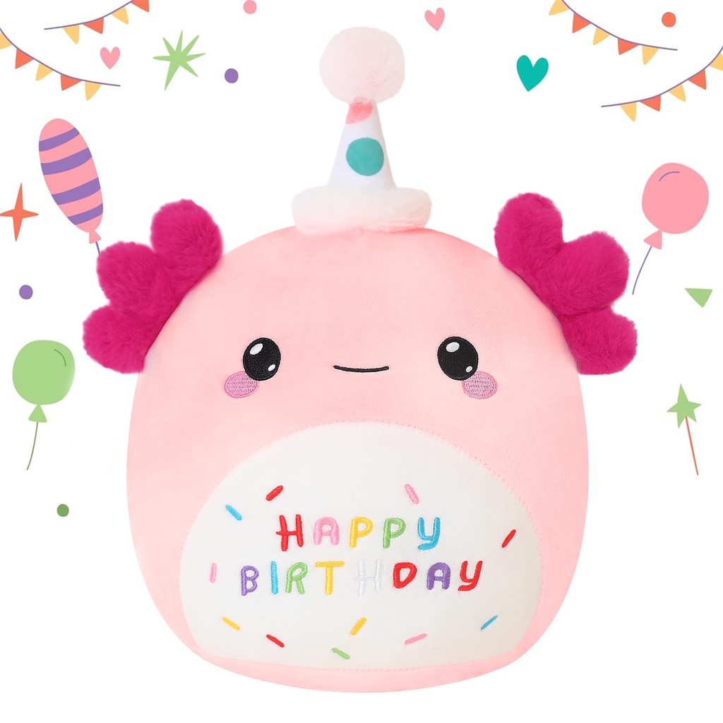 SQEQE Happy Birthday Stuffed Animal Axolotl Plush Pillow Cute Plushies Soft Toys for Kid Gi