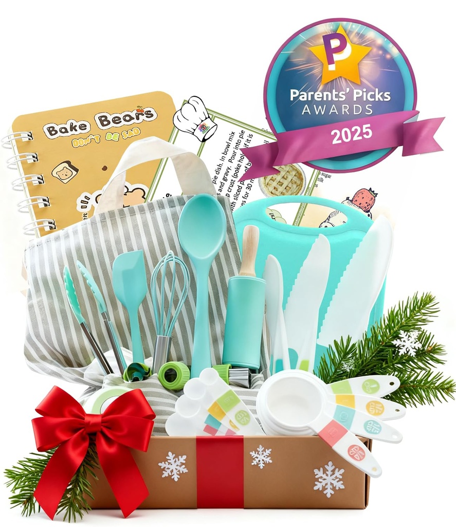 liamasum Kids Real Cooking and Baking Kit Gift Set | Montessori Kid-Safe Kitchen Knives, Ap