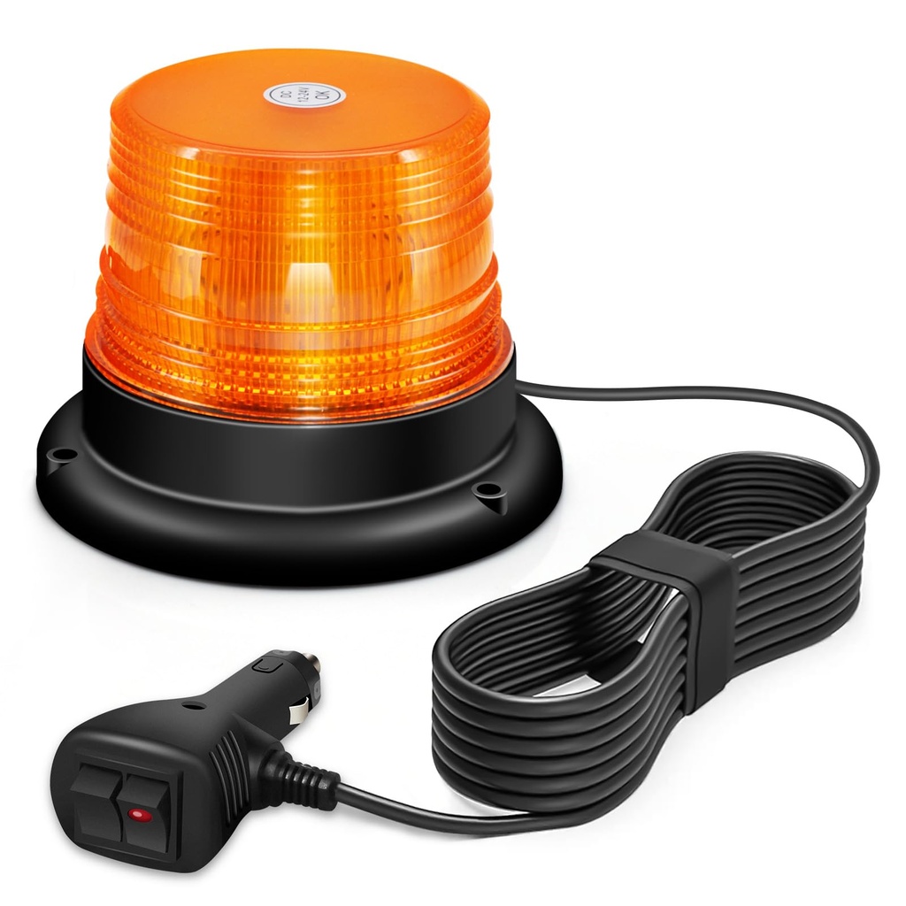 Amber LED Warning Beacon Light 60 LED Flashing Strobe Safety Light with 10 Flash Modes, Mag
