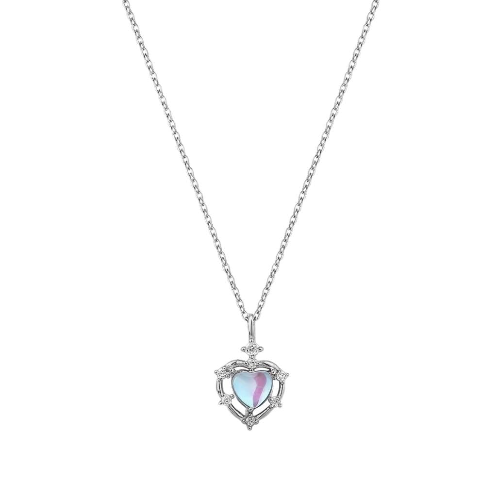 XINGJUHUI Silver-Tone Heart Pendant Necklace, Iridescent Heart Charm with Decorative Frame,
