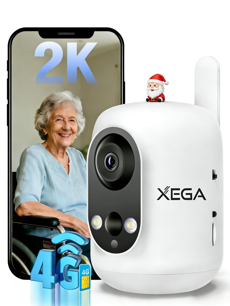 Xega 4G LTE Cellular Security Camera Indoor with SIM Card, 2K Wireless No WiFi Camera for B