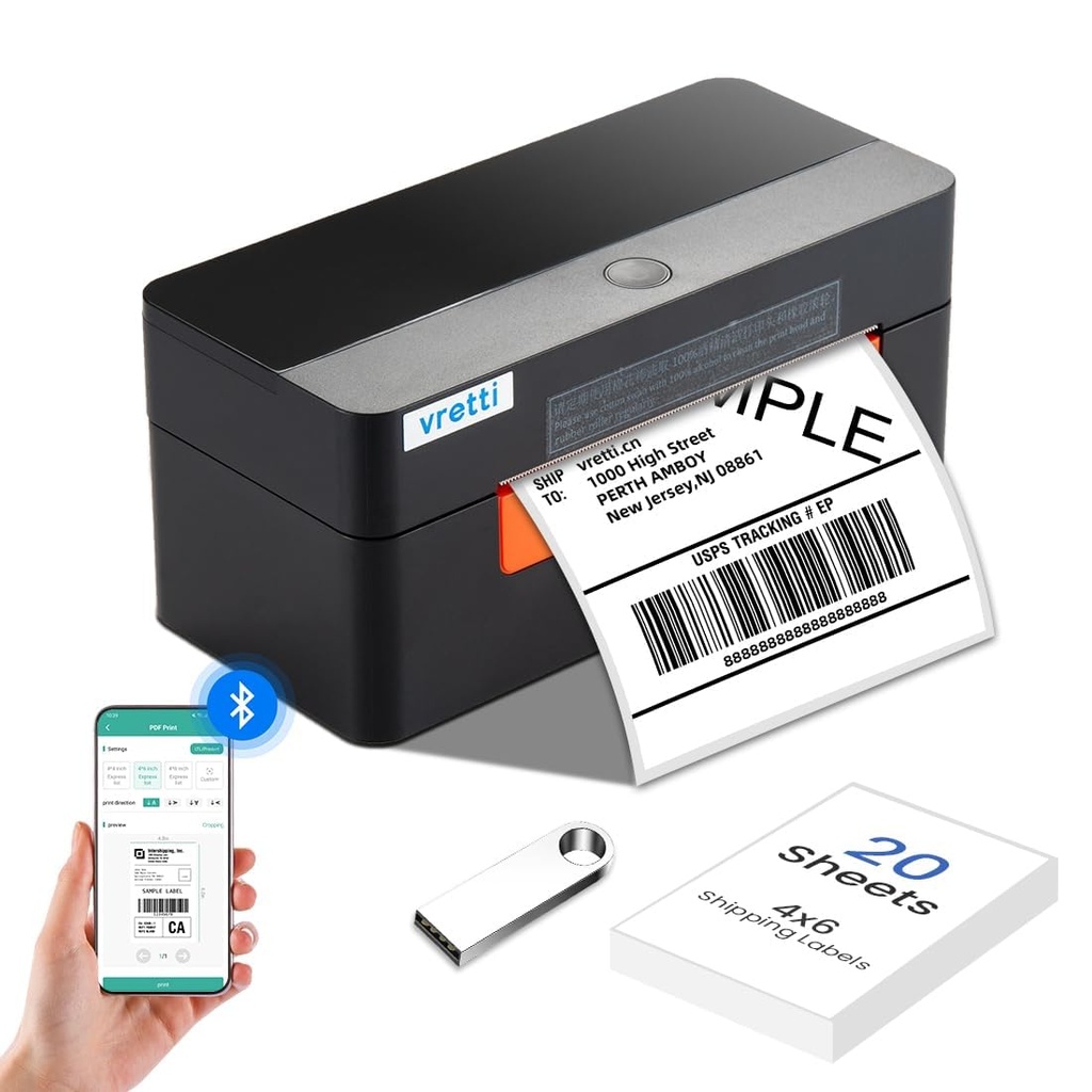vretti Bluetooth Thermal Label Printer,Shipping Label Printer 4x6, for Address Postage Smal