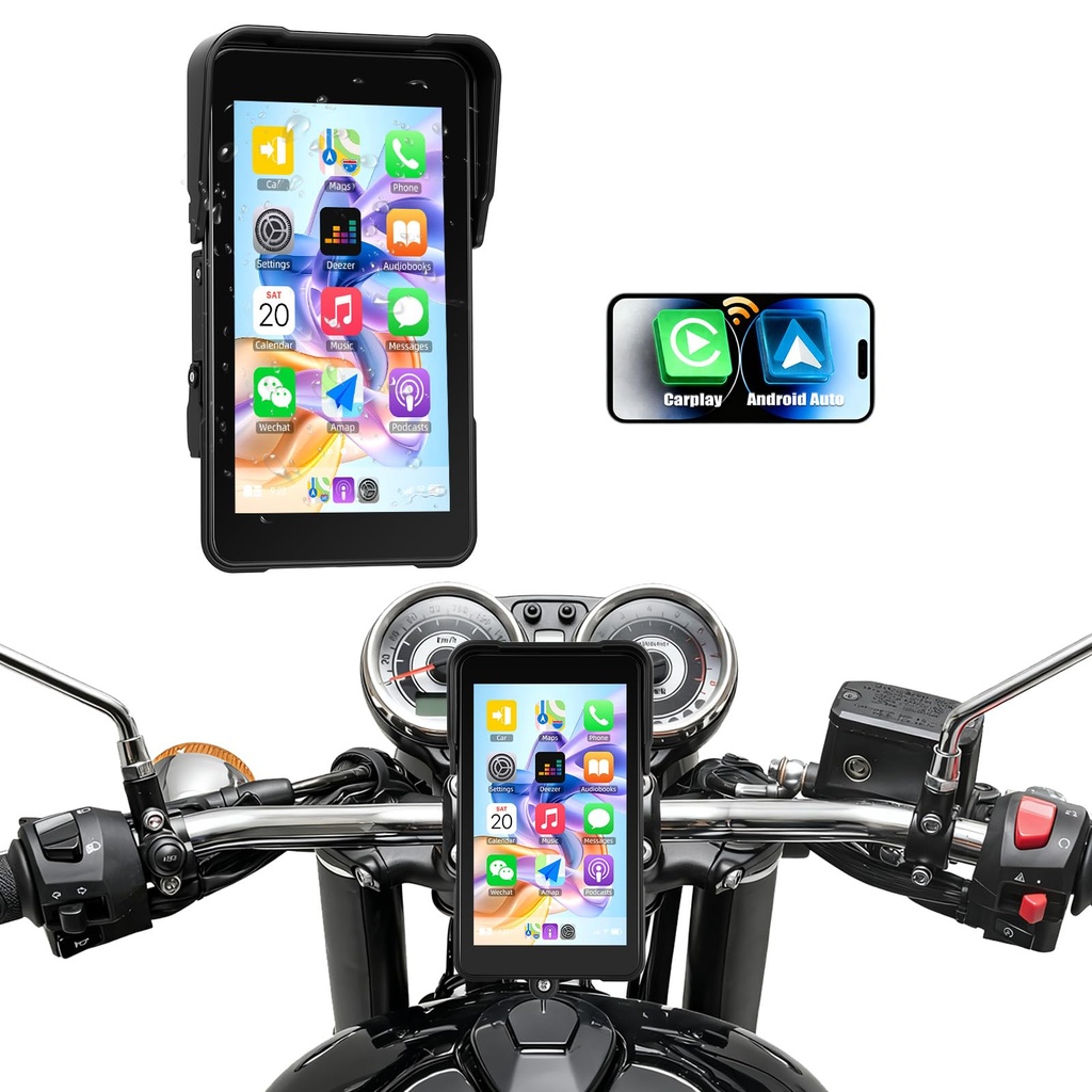 SIXTOP Removable Motorcycle Carplay Screen, Wireless CarPlay & Android Auto for Moto Motorb