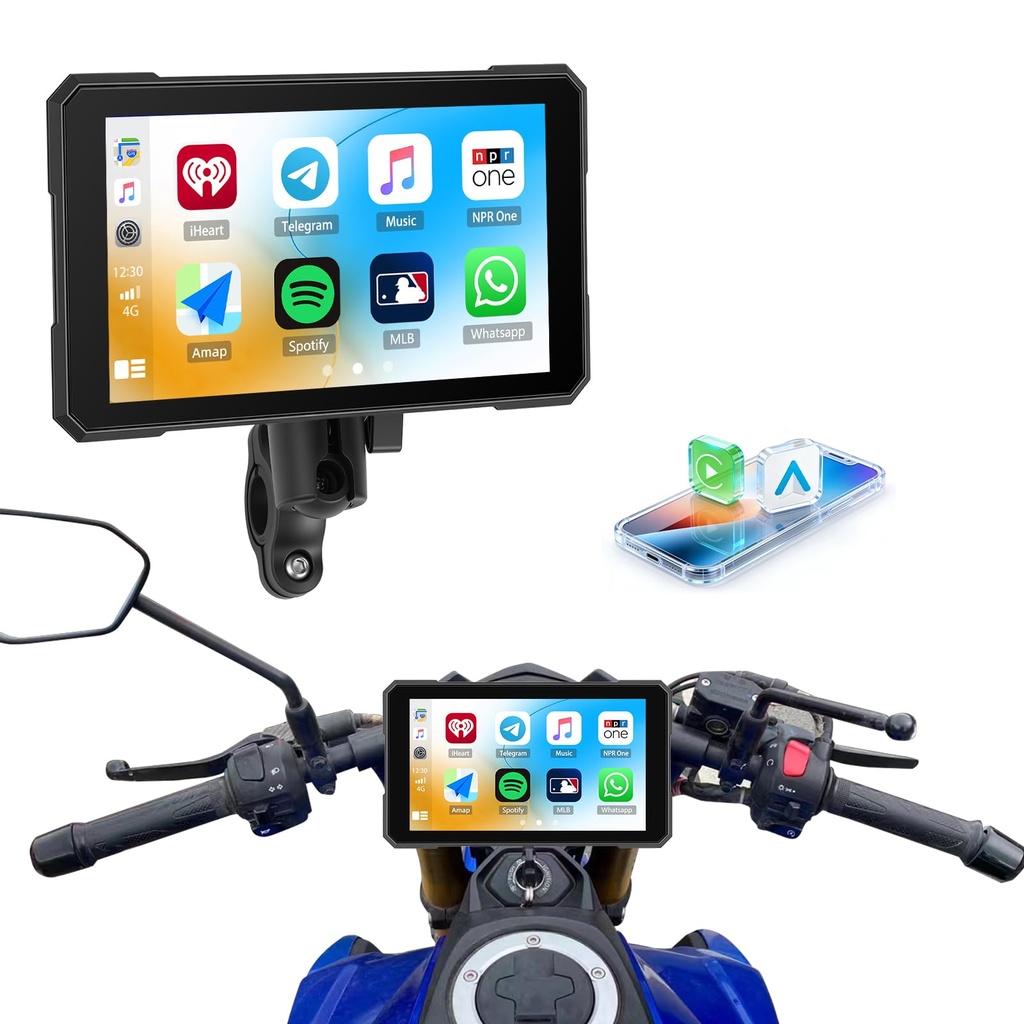 SIXTOP Motorcycle Carplay Screen with Wireless Android Auto for Moto Motorbike, Portable Ca