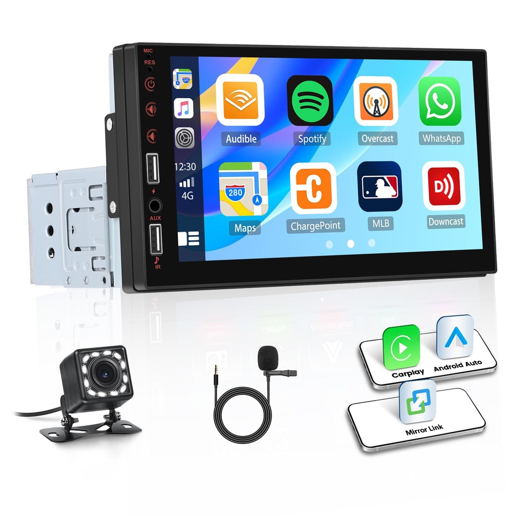 Single Din Car Radio with Wireless CarPlay Android Auto, 7Ã¢Â€Â Touchscreen MP5 Player 1 D
