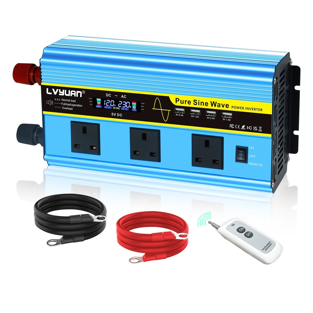 LVYUAN Power Inverter 2500W /5000W 12V DC to 230V 240V AC Pure Sine Wave Voltage Converter