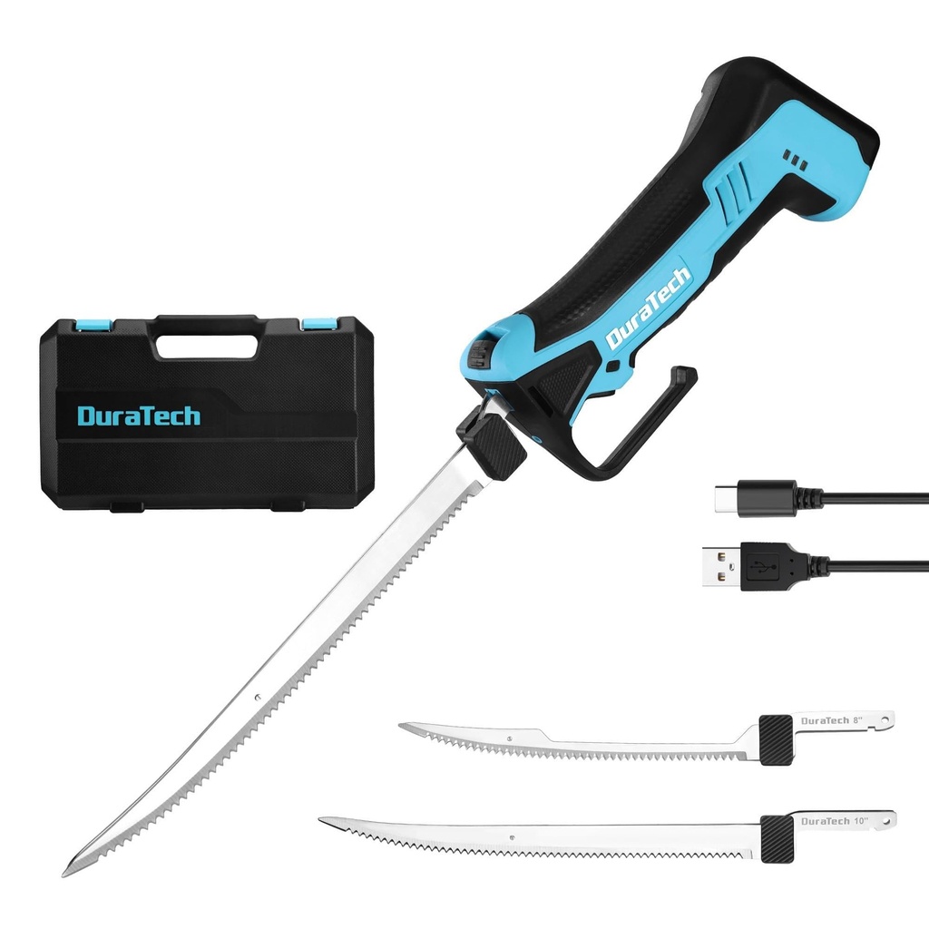 DURATECH 12V Cordless Fillet Knife with 20 cm & 25 cm Food-Grade Blades, Electric Fish Filleter
