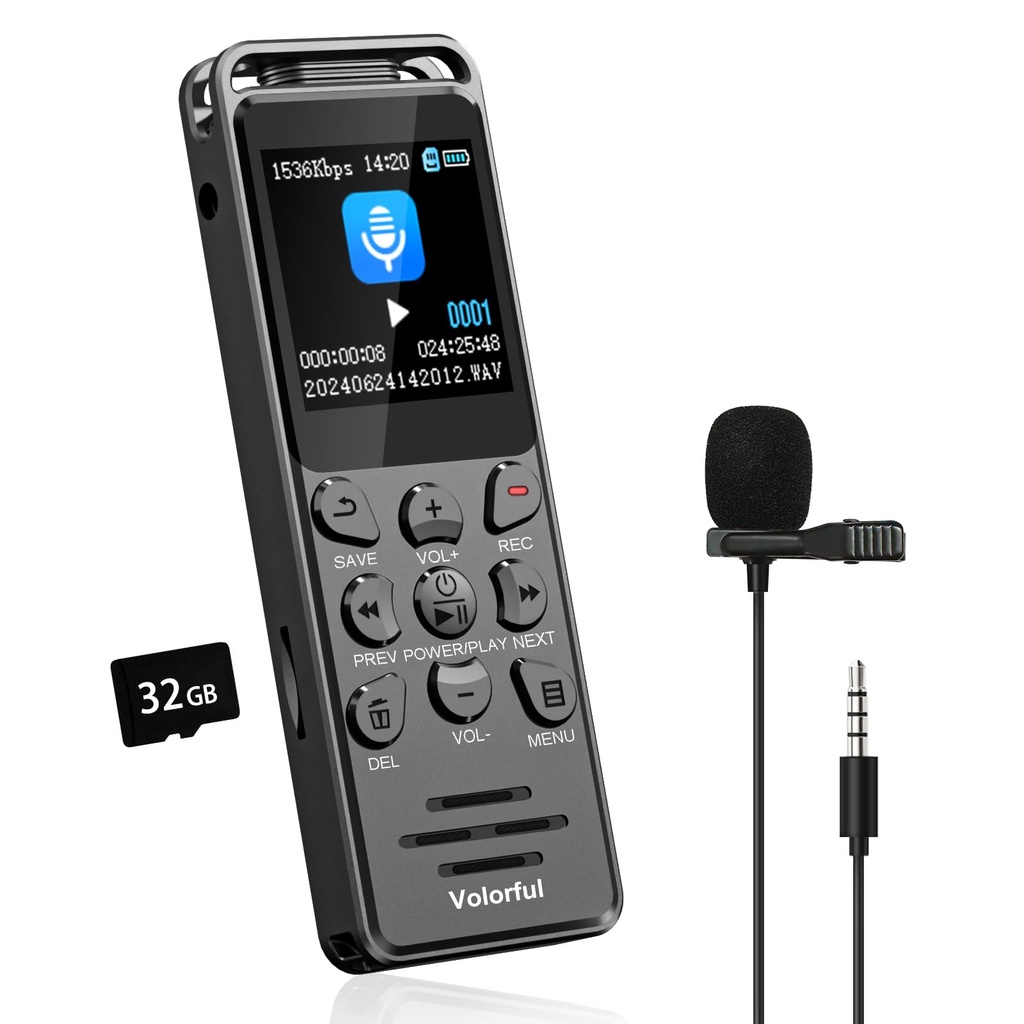 48GB 70H Digital Voice Audio Recorder with External Microphone, 1,44" Dictaphone Tape Record