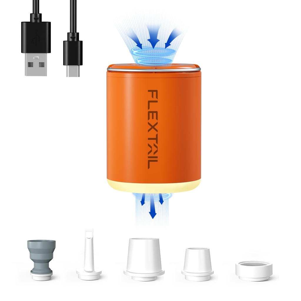 FLEXTAILGEAR Portable Air Pump, Electric Vacuum Bag Pump with 3 Level Camping Light, 1600mA