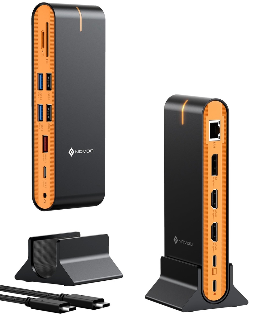 NOVOO 15-in-1 Vertical/Horizontal USB C Docking Station Triple Monitor Ã¢Â€Â“ 8K@30Hz DP, D