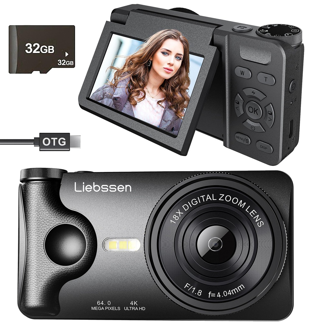 4K Digital Camera 64MP Autofocus 3.0'' 180Ã‚Â° Flip Screen Portable for Photo & Vlog Featur