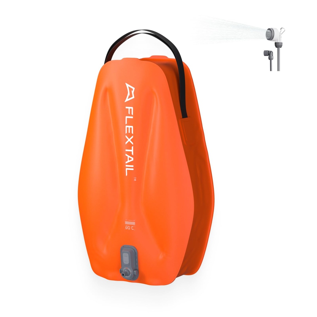 FLEXTAILGEAR Portable Camping Shower Bag 20L with Built-in Electric Pump, 2500mAh Rechargea