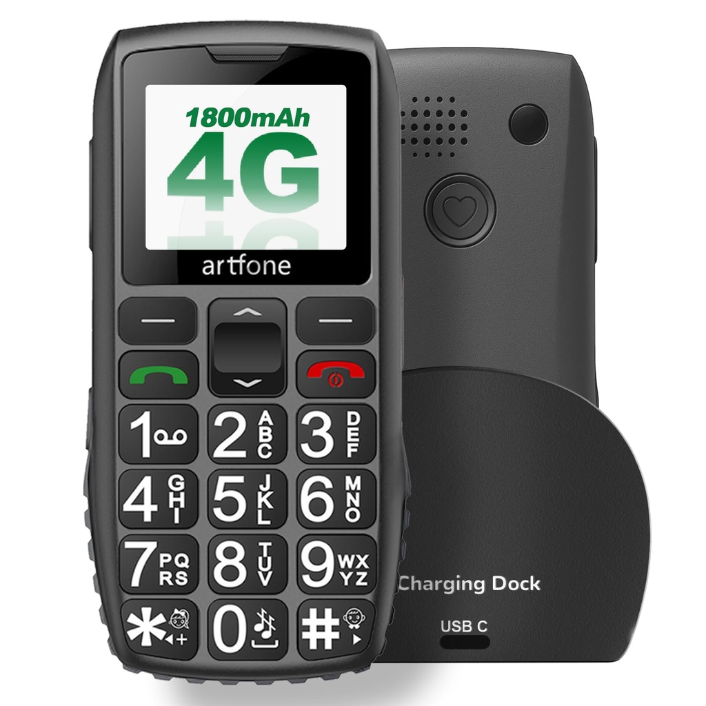 artfone 4G Big Button Mobile Phone for Elderly, Unlocked Senior Mobile Phone -1800mAh Batte