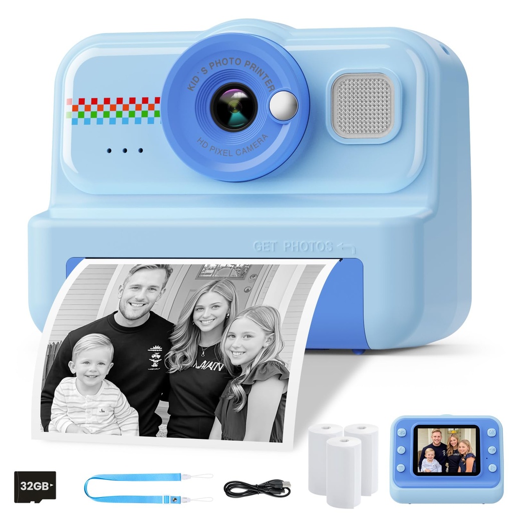 HiMont Kids Camera Instant Print, 1080P Instant Print Camera for Kids with 32GB Card & 3 Rol