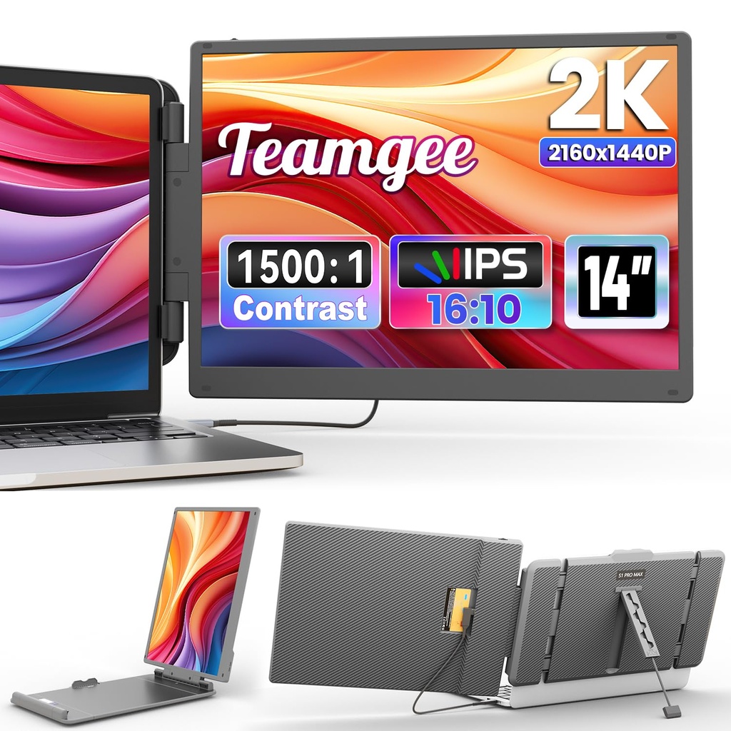 Teamgee 14" 2K Laptop Screen Extender, 2160x1440P QHD Portable Monitor for Laptop, Dual Scr