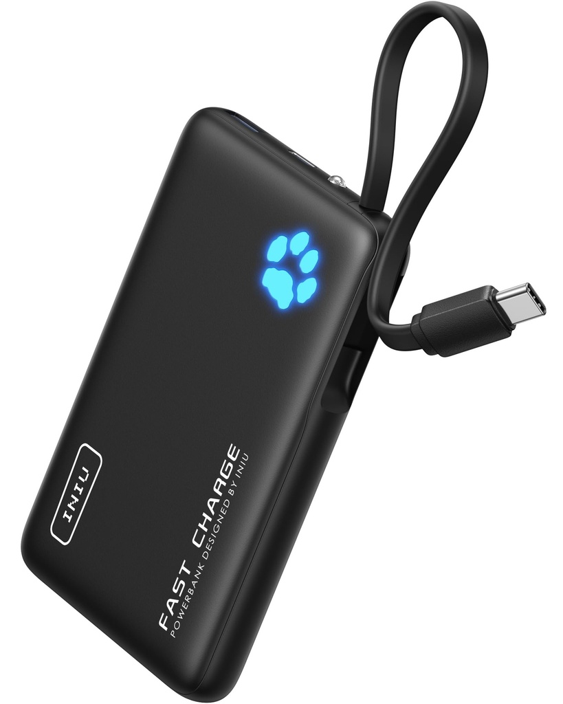 INIU Power Bank, Smaller & Lighter 10000mAh 20W Fast Charging with USB C Cable & Flashlight