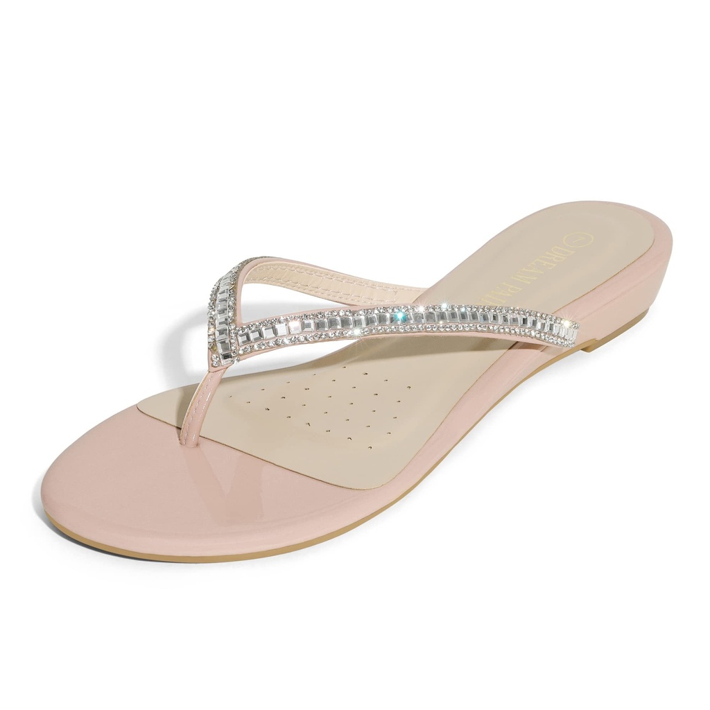DREAM PAIRS Womens Sandals Flat Sandals Summer,Size 4,Nude,Jewel_03