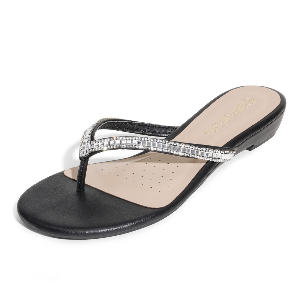 DREAM PAIRS Womens Sandals Flat Sandals Summer,Size 5.5,Black,Jewel_03
