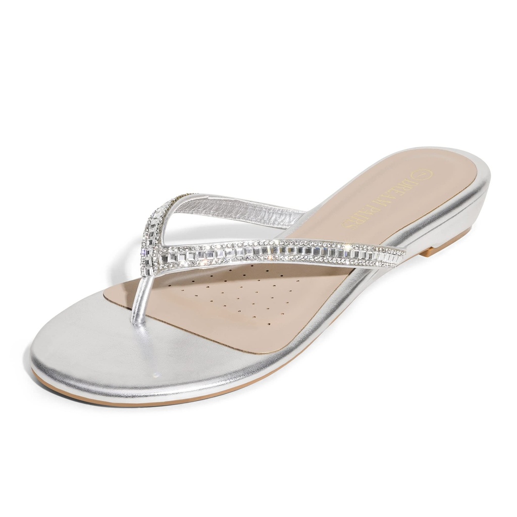 DREAM PAIRS Womens Sandals Flat Sandals Summer,Size 3.5,Silver,Jewel_03