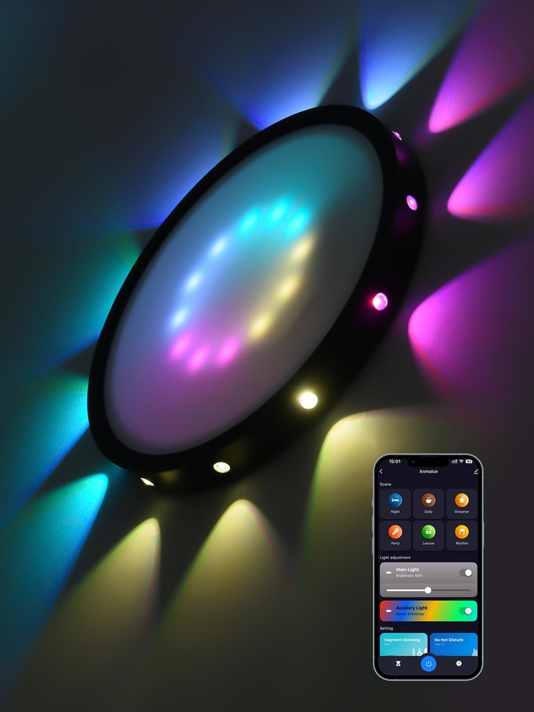 Anmaice Smart Ceiling Light, 2500lm RGB Flush Ceiling Lights 24W Works with Alexa/Google As