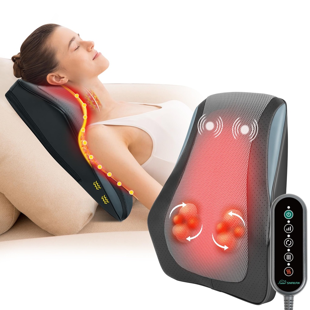 Snailax Shiatsu Lower Back Massager with Heat, Back Neck Massager with Heat, Deep Tissue, 4D