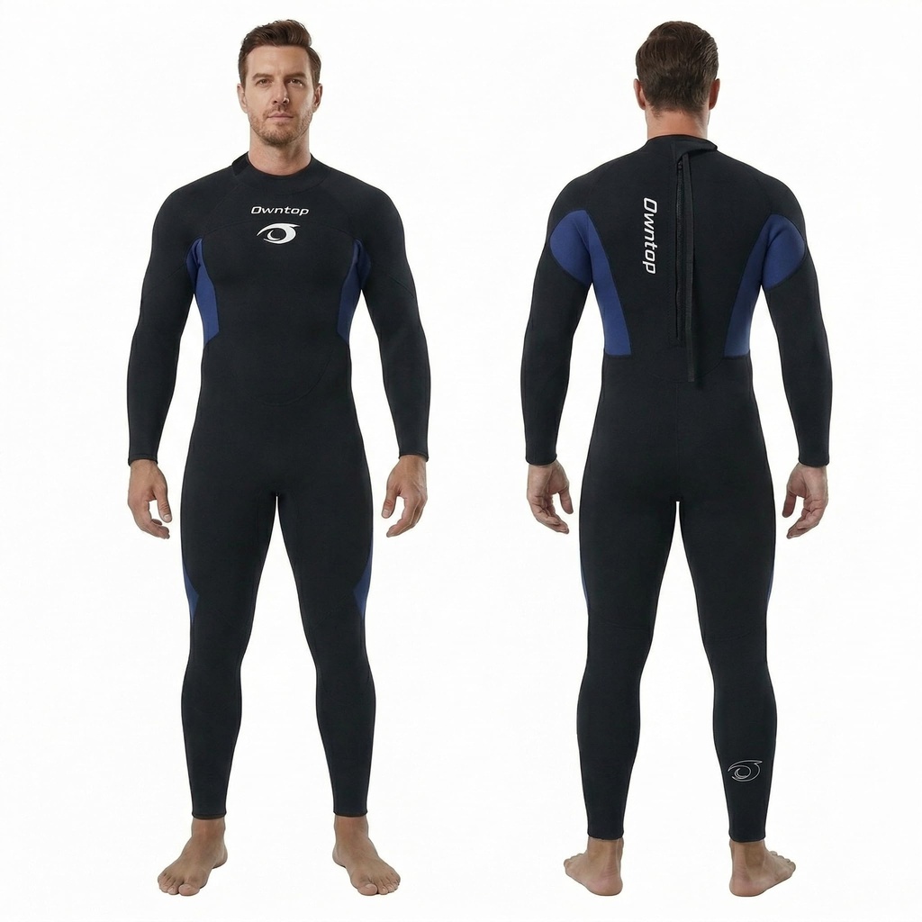 Owntop Men's Full Length 3/2mm Wetsuit, Ultra-Stretch Long Sleeve Winter Wetsuit, Back Zip